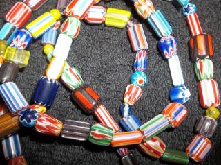 Long Three Foot Strand Old Chevron Trade Beads Necklace Awesome Colors