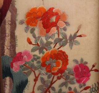 Pr Antique 1930s Japanese Bird of Prey,  Silk Embroidery Diptych Panels 7