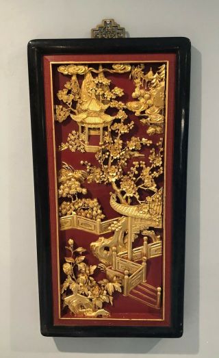 32 " Vintage Chinese Deep Wood Carving Panel W Charchters,  Wall Hanging Decorative