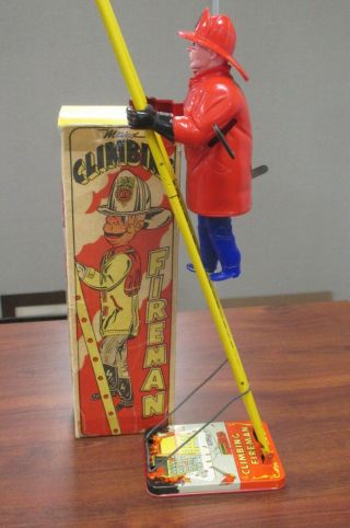 Vintage Marx Climbing Fireman Wind Up Mechanical Toy W/orig Box