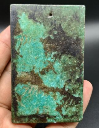Very Ancient Green Nephrite Stone Antique Chinse History Craved Tile Pendent 4
