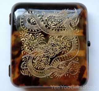 Antique Japanese/chinese Faux Tortoise Shell Dragon Cigarette Case - Box