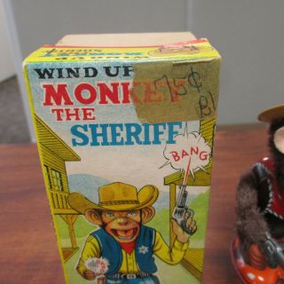 Vintage NOMURA JAPAN WIND UP TIN LITHO MONKEY THE SHERIFF TOY w/ORIG BOX 2