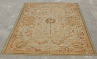 Large Old Hand Made French Design Wool Aubusson Rug 271x180cm (x621)