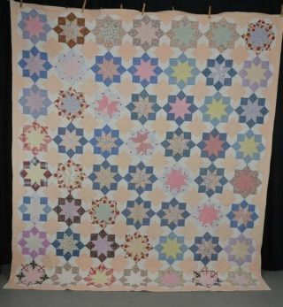 Antique Patchwork Quilt Stars Quilted Depression 1900 - 1920 Cotton