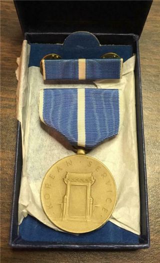 Early Issue Korean War Service Medal W/ Box & Ribbon For Usmc Us Army Usn Usaf