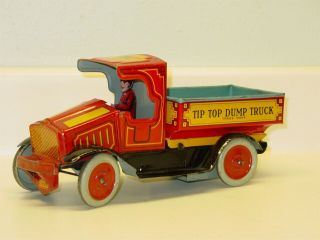 Vintage Strauss Tin Litho Tip Top Dump Truck,  Wind Up Toy Vehicle,  Very
