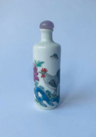 An Antique Chinese Porcelain Snuff Bottle,  Decorated With Chicken