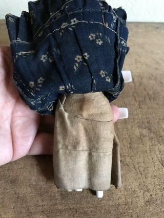 BEST Early Antique Small China Doll Blue Calico Dress Worn Tattered AAFA 10