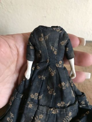 BEST Early Antique Small China Doll Blue Calico Dress Worn Tattered AAFA 11