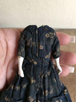 BEST Early Antique Small China Doll Blue Calico Dress Worn Tattered AAFA 12