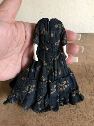 Best Early Antique Small China Doll Blue Calico Dress Worn Tattered Aafa