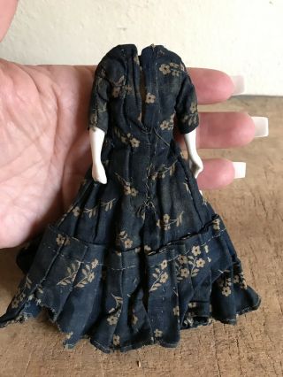 BEST Early Antique Small China Doll Blue Calico Dress Worn Tattered AAFA 2