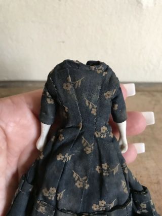BEST Early Antique Small China Doll Blue Calico Dress Worn Tattered AAFA 4