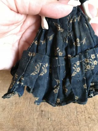 BEST Early Antique Small China Doll Blue Calico Dress Worn Tattered AAFA 5