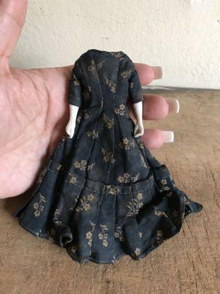 BEST Early Antique Small China Doll Blue Calico Dress Worn Tattered AAFA 6