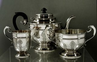 English Sterling Tea Set 1901 Queen Anne Manner