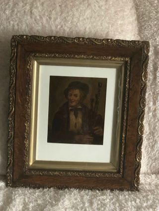 Antique Painting,  Oil On Panel,  Bagpipe Player,  Framed