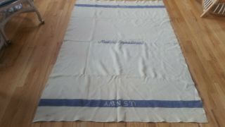 Vtg US NAVY 100 Wool MEDICAL DEPARTMENT BLANKET Medic Blue & White Military USN 5