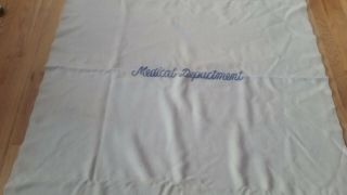 Vtg US NAVY 100 Wool MEDICAL DEPARTMENT BLANKET Medic Blue & White Military USN 6