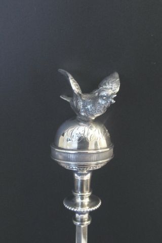 Antique Clark & Biddle Sterling Silver Applied Bird Server Spoon 1870 2