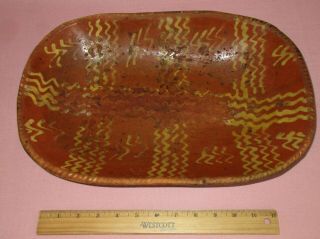 Antique 19th C Redware Stoneware Slip Decorated Pennsylvania.  Loaf Dish Plate 15 "