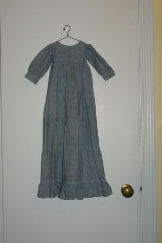 Primitive Antique Doll Dress In Tiny Blue And White Checks C.  1900