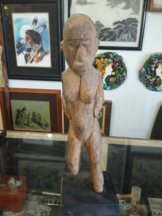 Antique African Tribal Art Carved Wood Woman Figurine Statue,  15 3/4 " Tall