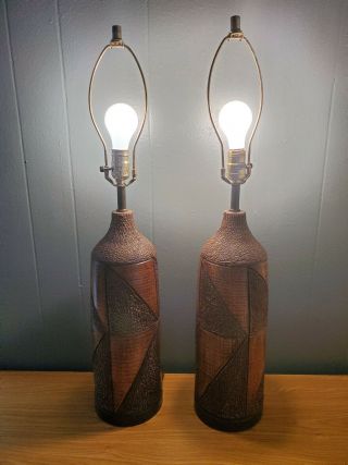 Vintage Pair Ceramic Table Lamps Mid Century Modern Retro Modernist Danish 3
