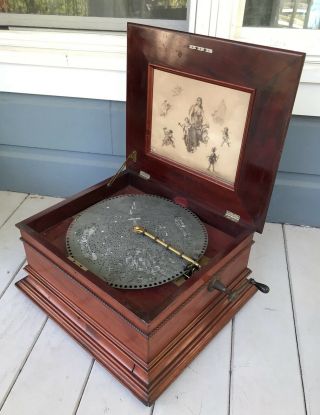 Antique Large 19th Century 15 1/2 Disc Dual Comb Mahogany Regina Music Box
