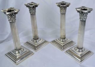 (4) Gorham Edwardian Neoclassical Sterling Silver Corinthian Column Candlesticks