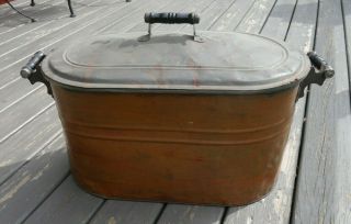 Antique Vintage Primitive Oblong Copper Boiler Wash Tub With Tin Lid