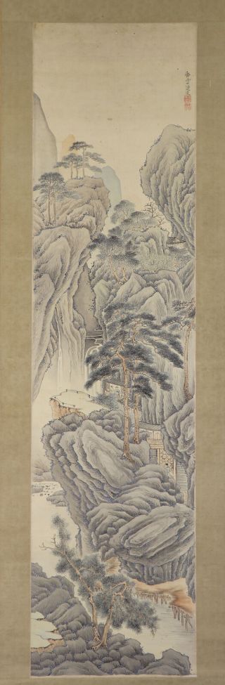Japanese Hanging Scroll Art Painting Sansui Landscape Asian Antique E7519