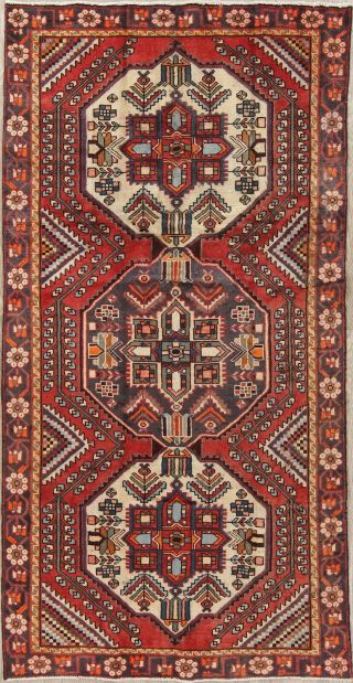 Vintage Geometric Hand - Knotted Oriental Bakhtiari Persian Rug 5x9