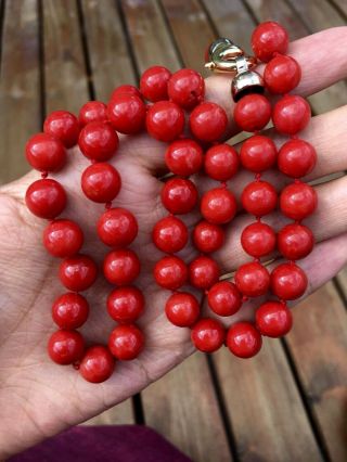 Antique old stock natural red coral necklace 18K 750 gold clasp other Amber 10