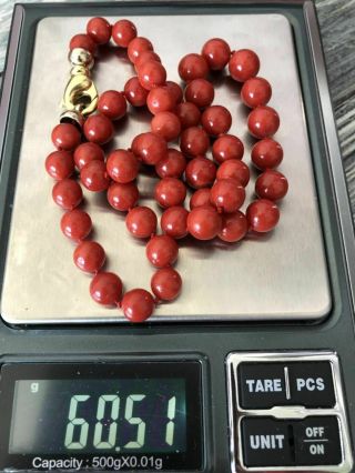Antique old stock natural red coral necklace 18K 750 gold clasp other Amber 11