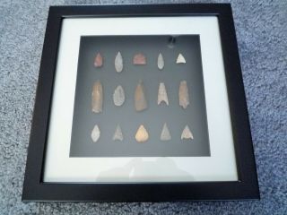 Neolithic Arrowheads In 3d Picture Frame,  Authentic Artifacts 4000bc (p002b)