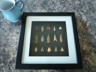 Neolithic Arrowheads in 3D Picture Frame,  Authentic Artifacts 4000BC (P002b) 2