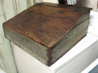 Antique Primitive Wood Slant Top Desk W/ Old Green Paint