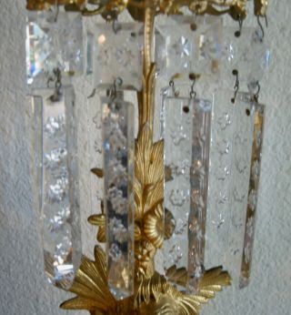 19th C.  GIRANDOLE CANDLE HOLDERS GILT BRONZE DOUBLE MARBLE BASE SNOWFLAKE PRISIM 8