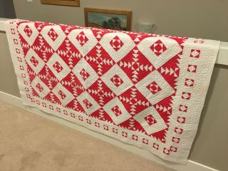 Red And White Quilt.  Unusual Design