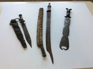 Group Of 3 Old Antique African Sword Dagger Knife Fang Tikar Bissau Area