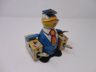 Vintage 1950s Tps Japan Tin Toy Wind Up Mailman Mail Duck