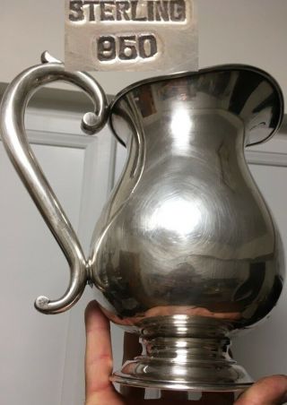 Vintage Mid Century Heavy Japanese 950 Sterling Silver Water Pitcher 765 Grams