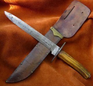Vintage Antique Fixed Blade Bowie Knife Sheffield London Stag 14 " 1820 - 1840 Big