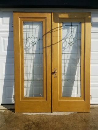 Matching Pair Antique Leaded Beveled French Doors