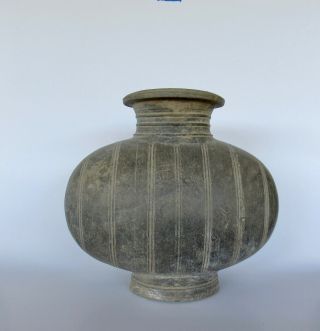 Chinese Unglazed Gray Pottery Clay Han Dynasty Cocoon Jar