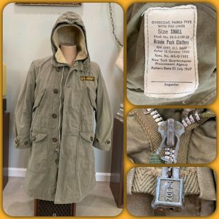 Vtg Us Army M - 1947 Hooded Field Parka Overcoat W/ Liner 50s Small Jacket 1950