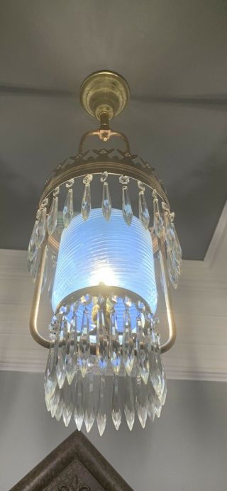19th Century Victorian Brass And Crystal Chandelier
