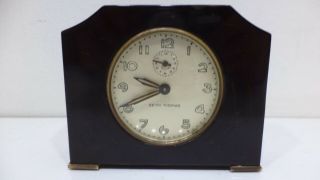 Vintage Seth Thomas Art Deco Wind Up Alarm Desk Clock Bakelite Black Swirl